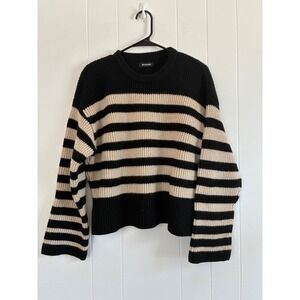 NAADAM Striped Crew Neck Sweater in Black and Cream